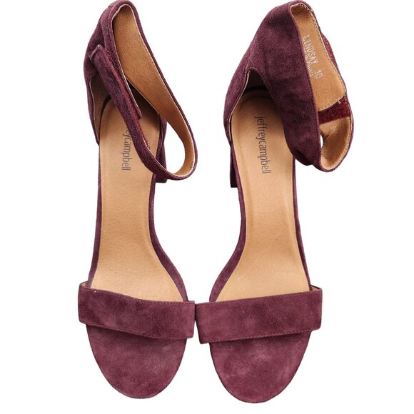 Jeffrey Campbell Heels Women's 10 Lindsay Ankle Strap Sandal Red Suede Shoe - Picture 3 of 9